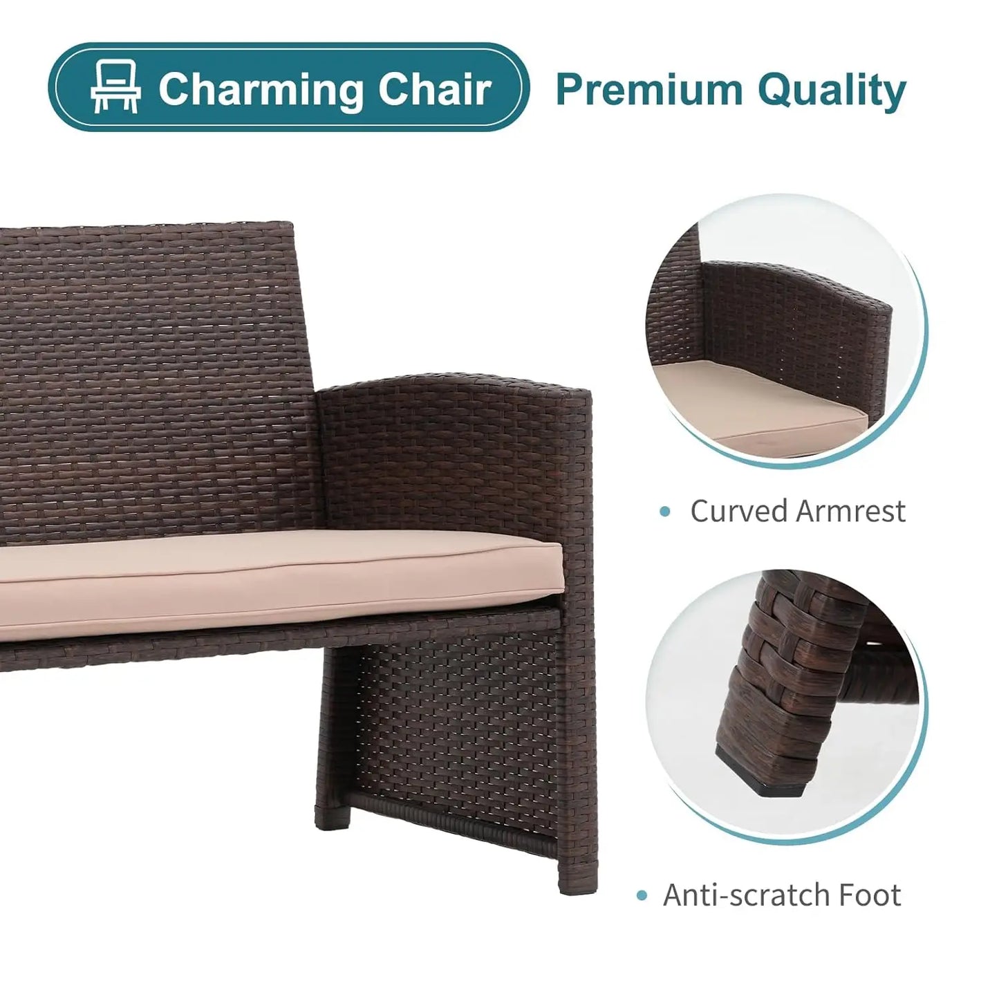 Outdoor 3 Piece Patio Conversation Set Wicker Loveseat Ottoman