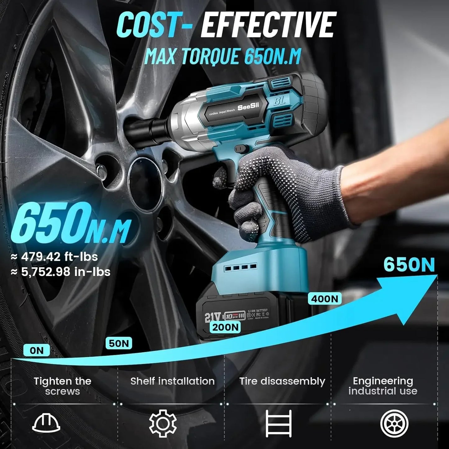 Seesii WH700 Cordless Brushless Impact Wrench Battery Included