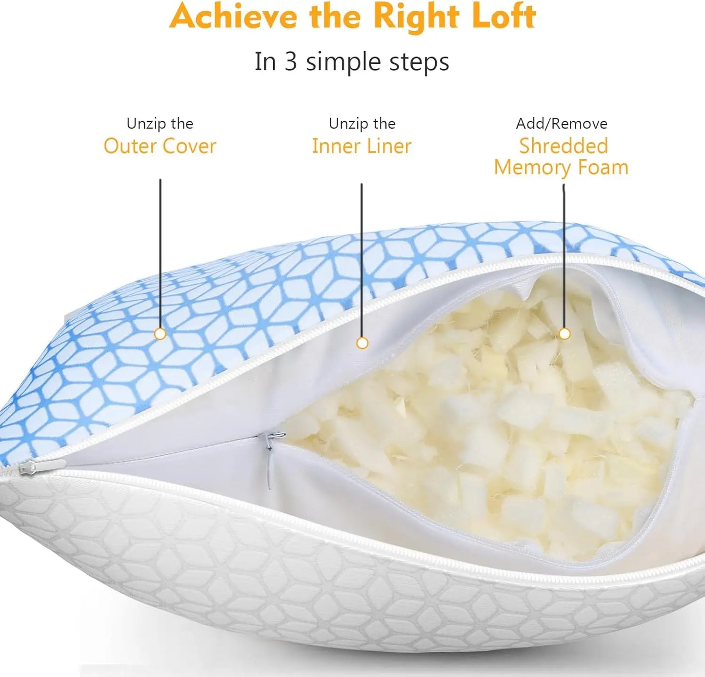 Shredded Memory Foam Pillows Set Of Two With Adjustable Firmness