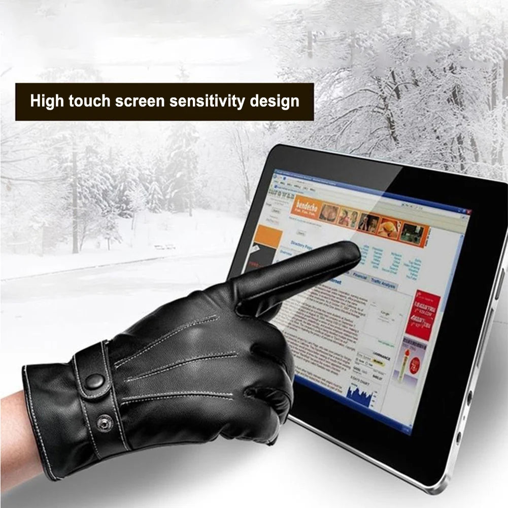 Shunmaii Men's Cycling Warm PU Leather Riding Gloves