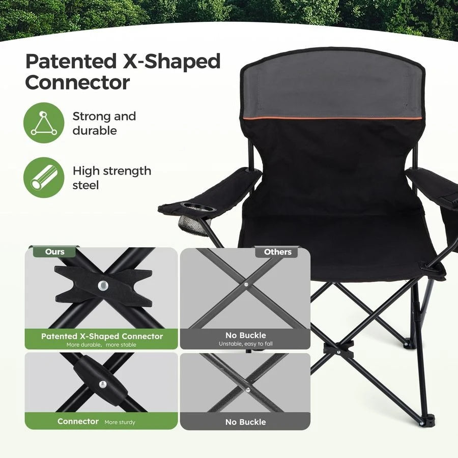 Camping Chair 2 Pack With 3 Can Cooler Bag And Cup Holder