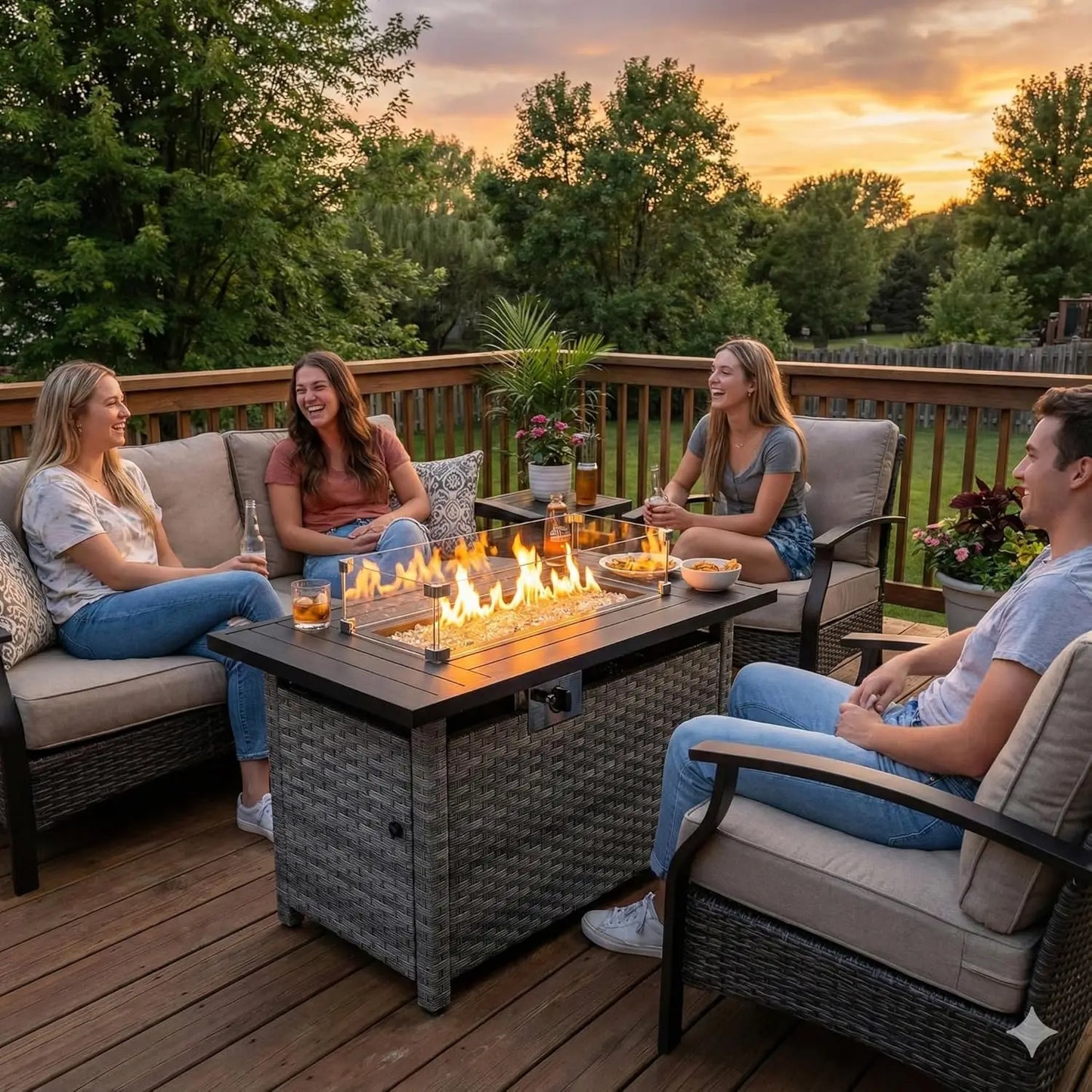 Propane Fire Pit Table With Wind Guard Auto Ignition