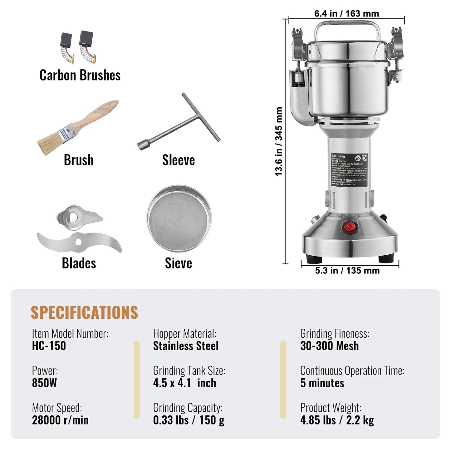 VEVOR Electric Grain Mill Grinder for Dry Herbs and Spices