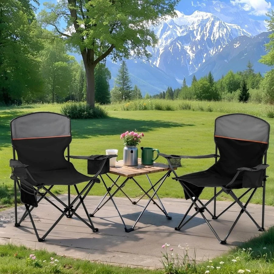 Camping Chair 2 Pack With 3 Can Cooler Bag And Cup Holder
