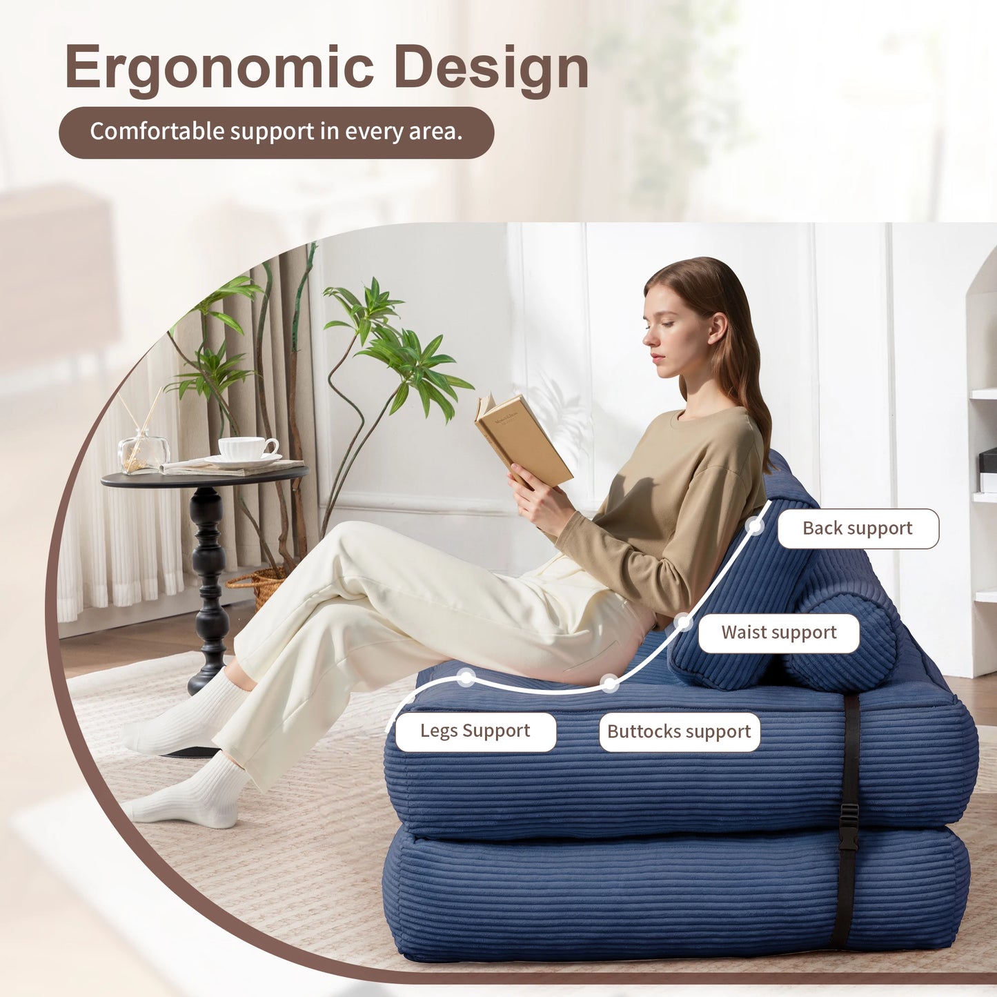 KORSER Convertible Floor Couch for Adult with Pillow Folding Sofa Bed  Comfort Floor Sofa Portable Sleeper Chair for Living Room