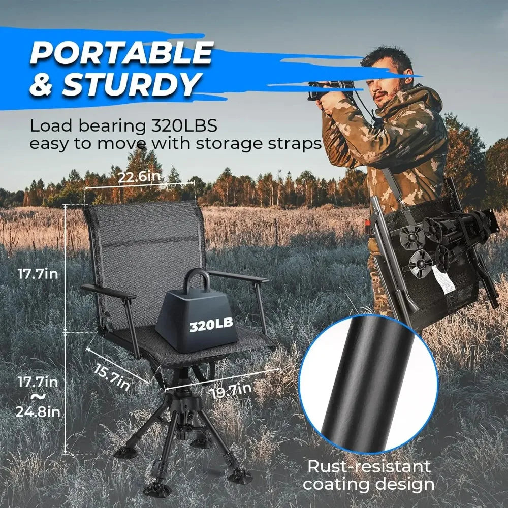 360 Degree Silent Swivel Hunting Chair Portable Folding Adjustable Height