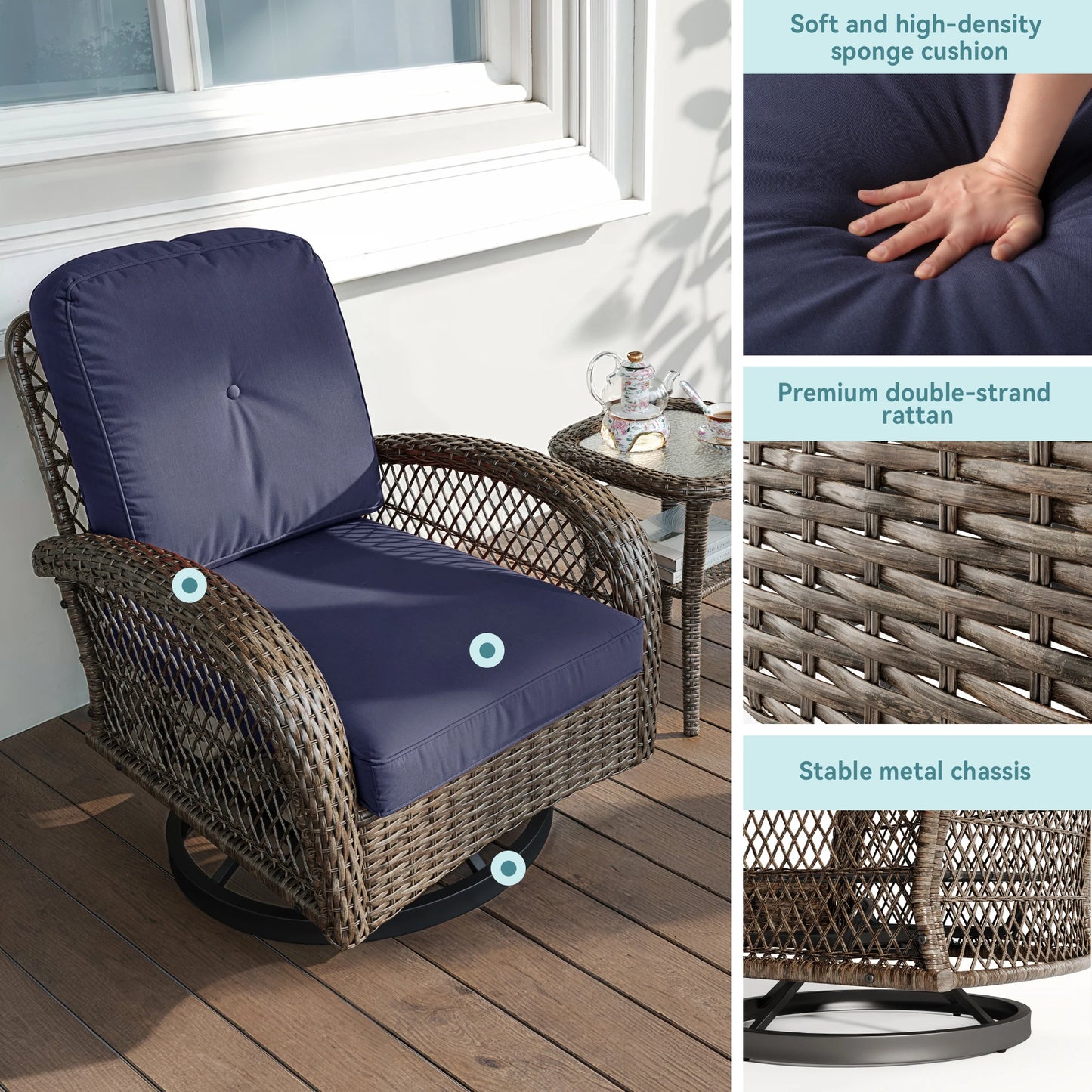 HOOMIC 3 Piece Outdoor Patio Bistro Set Cushioned Chairs