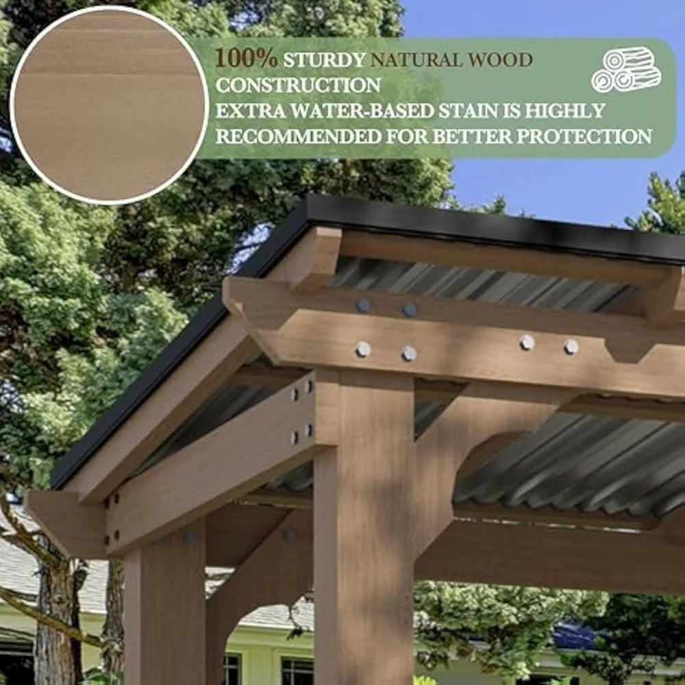 Wooden Grill Gazebo With Sloped Roof And Shelves