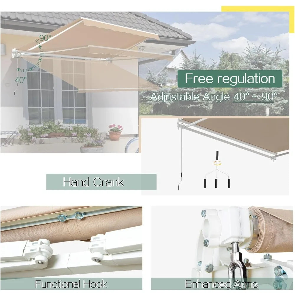 Retractable Awning Manual Patio Sun Shade Shelter Water Resistant Polyester