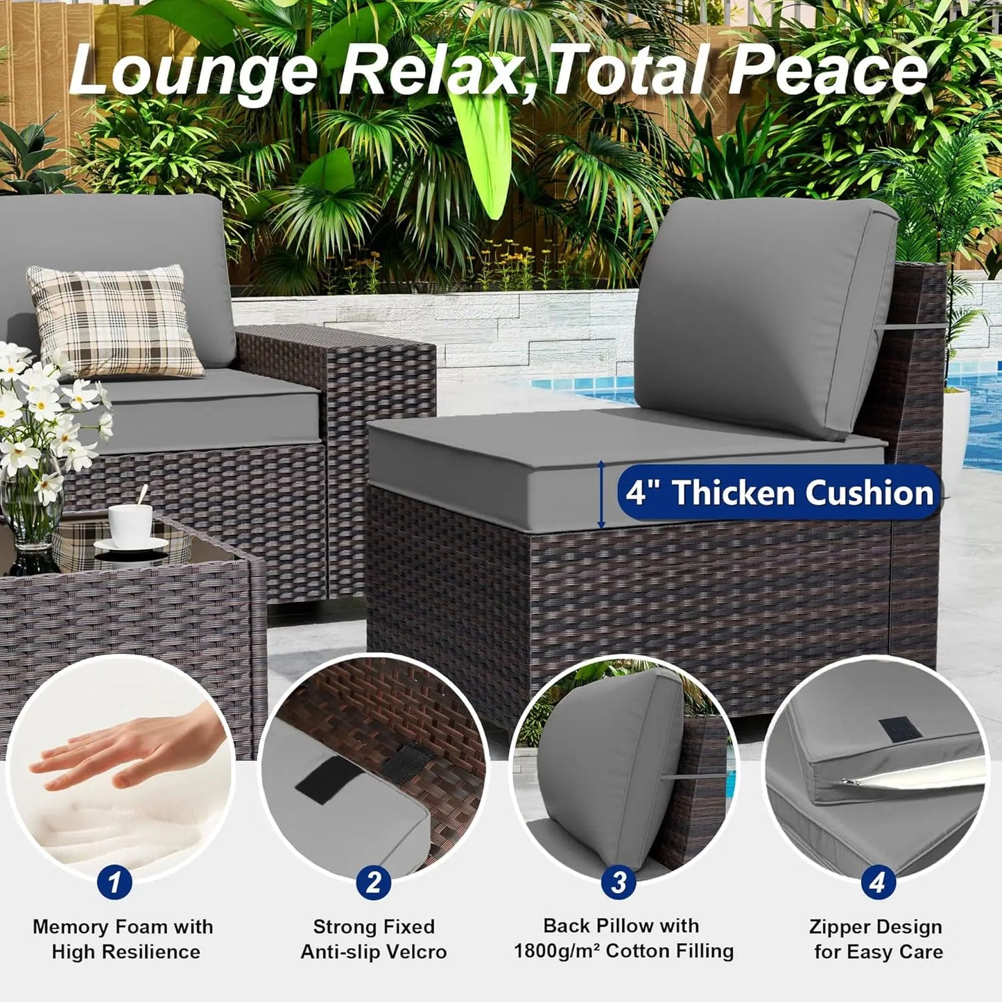 Patio Furniture Set with Swivel Chairs and Gas Fire Pit