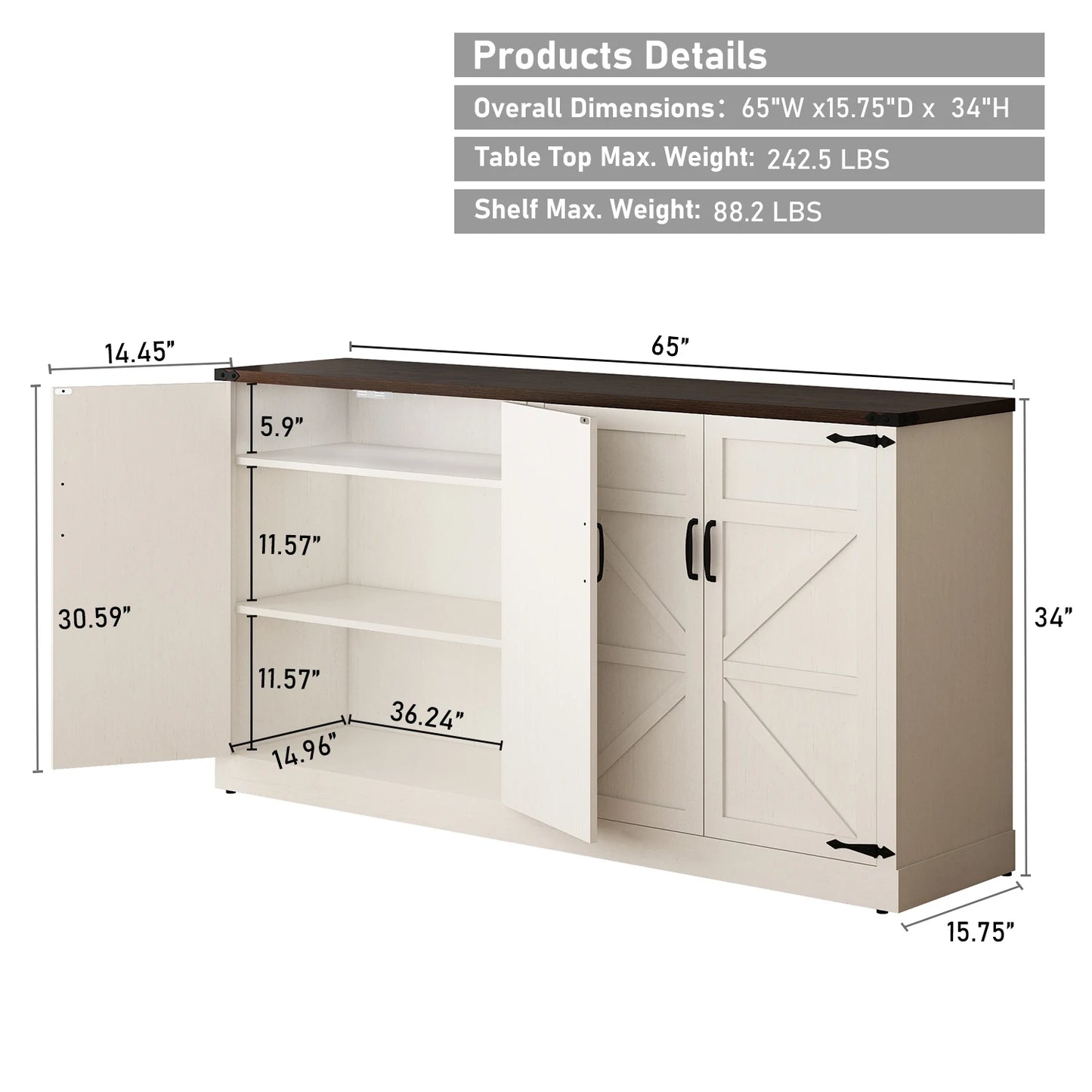 QiaoShiRen Sideboard Buffet Cabinet With Storage Modern Farmhouse