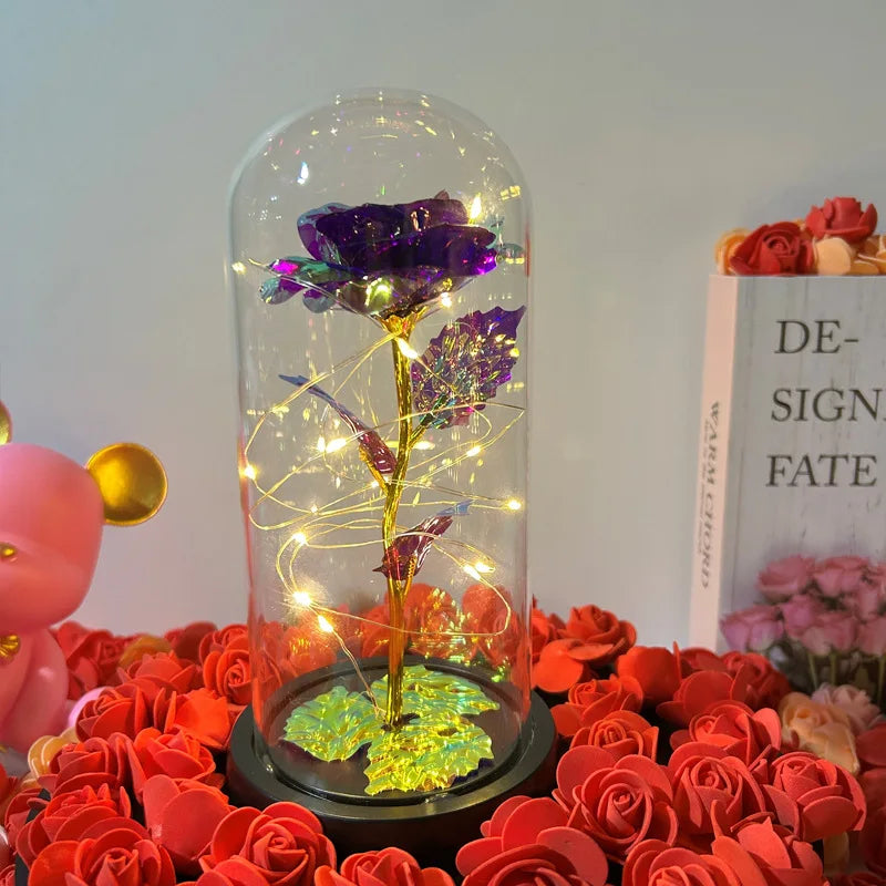 NONECN LED Artificial Glass Flower Eternal Rose Gift For Women