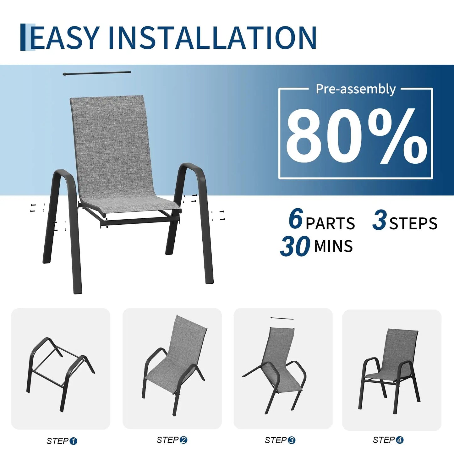 HiMISS Stackable Outdoor Patio Chairs Set All Weather Textilene