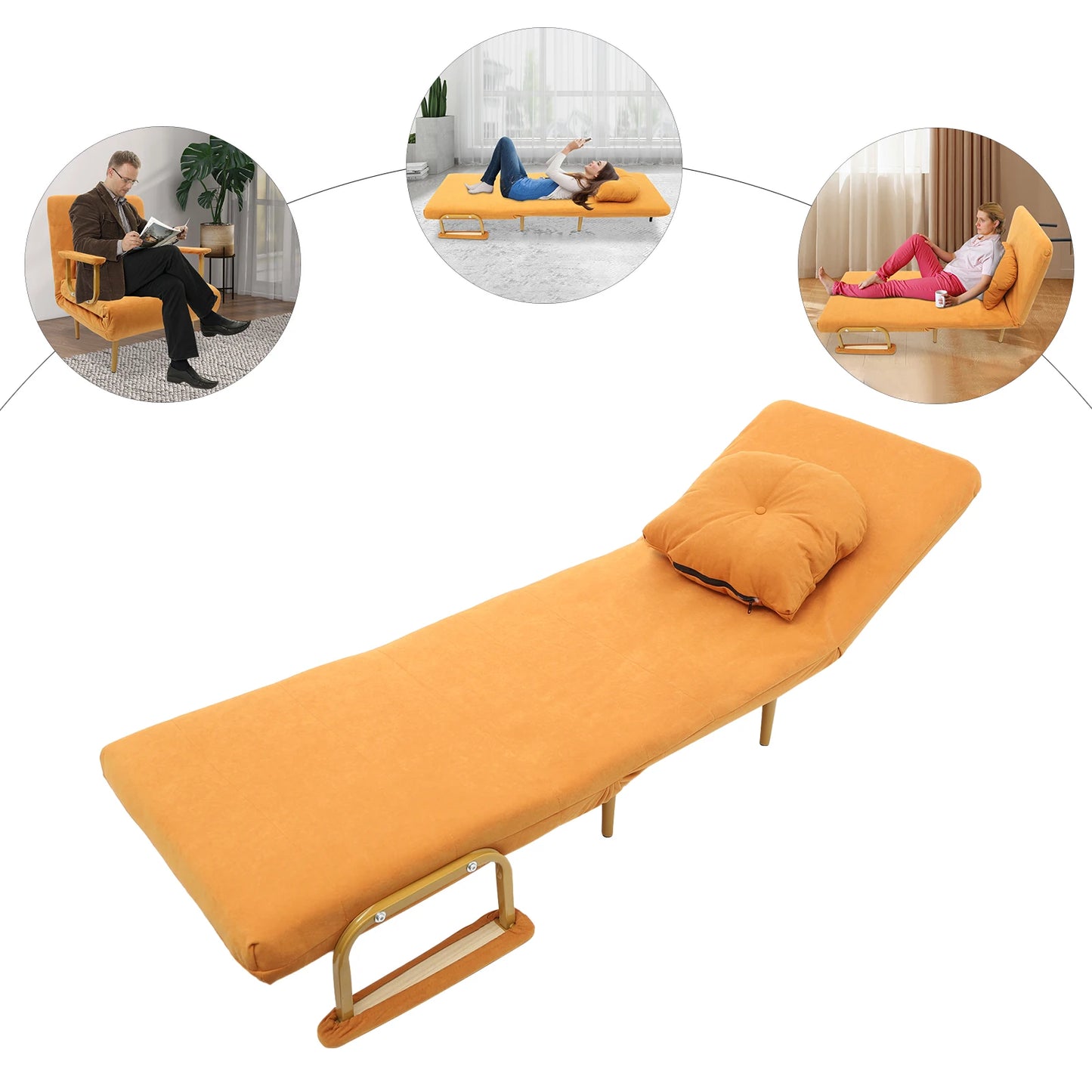 Convertible Sofa Bed With Five Position Backrest And Folding Chair