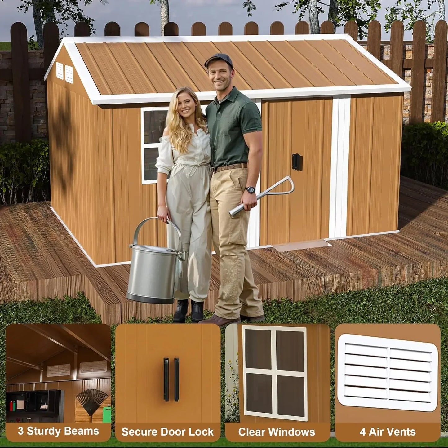 Metal Outdoor Storage Shed With Windows Doors And Ventilation