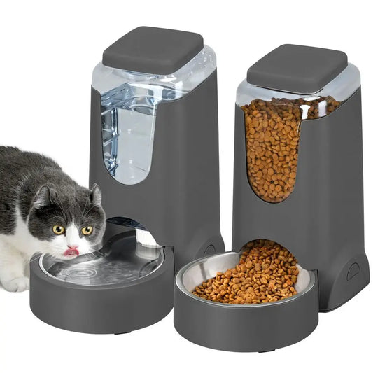 2 Pack Automatic Cat Feeder And Stainless Steel Water Dispenser