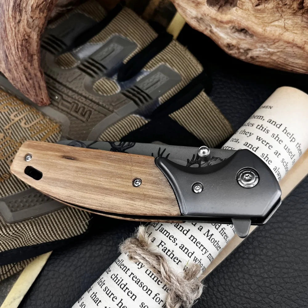 DIY Supplies Pocket Folding Knife 5Cr13Mov Olive Wood Handle EDC