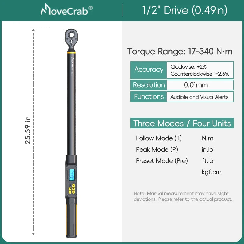 MoveCrab Digital Torque Wrench 1-340 Nm With 2 Percent Accuracy