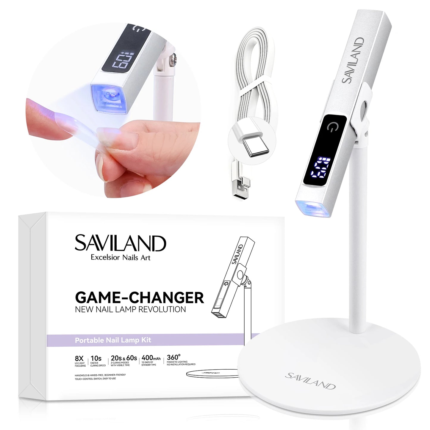 Saviland Rechargeable UV LED Nail Lamp With LCD Timer