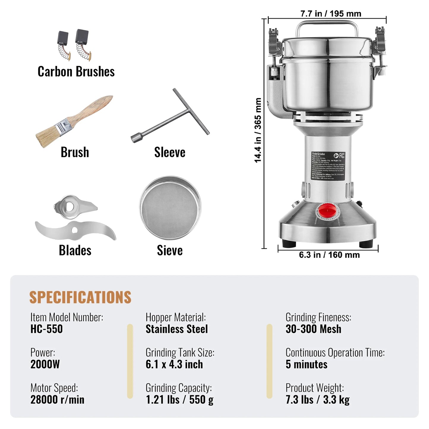 VEVOR Electric Grain Mill Grinder for Dry Herbs and Spices