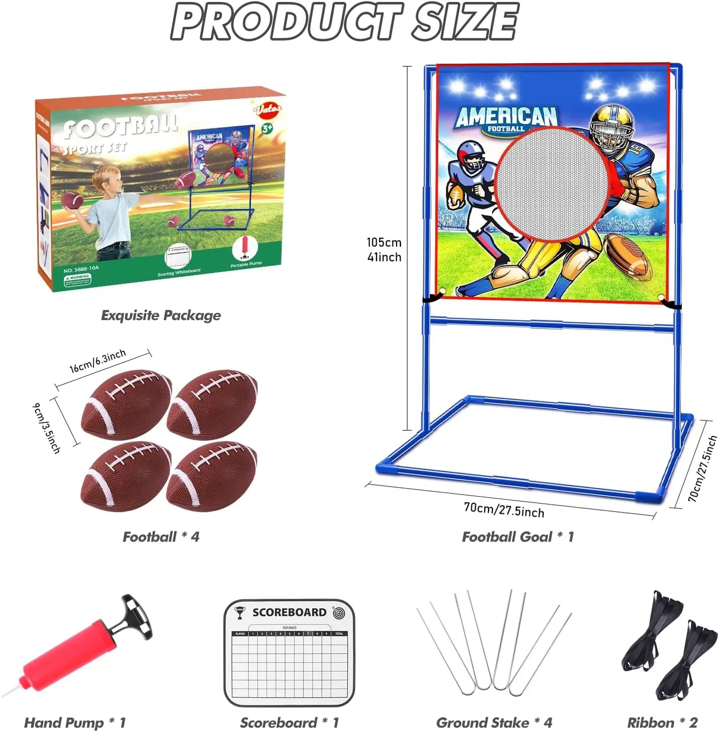 VATOS Rugby US Football Toss Target Games with 4 Inflatable Footballs Indoor Outdoor Sport Toy for Kids Passing Targets Game