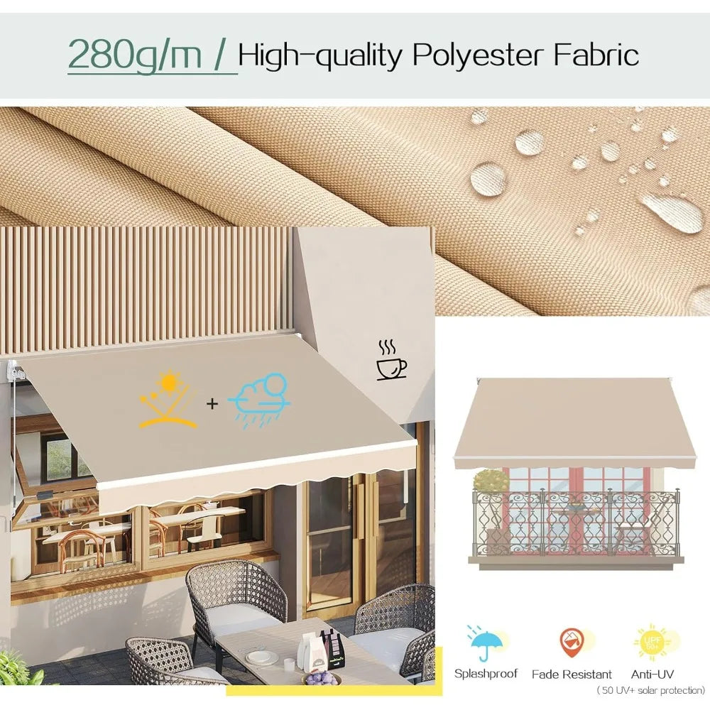 Retractable Awning Manual Patio Sun Shade Shelter Water Resistant Polyester