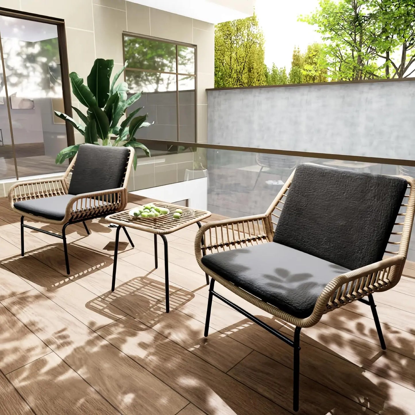 Outdoor Rattan Patio Furniture Set With Cushions And Coffee Table