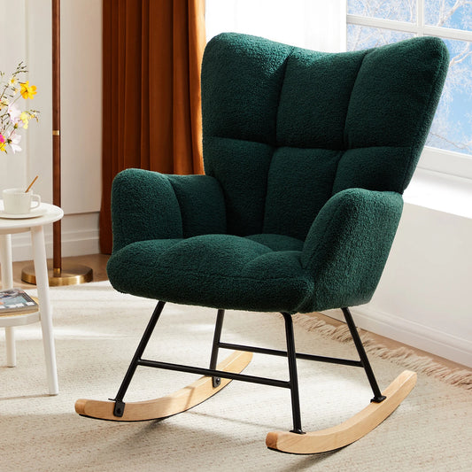 JHK Teddy Fabric Upholstered Glider With High Backrest Rocker