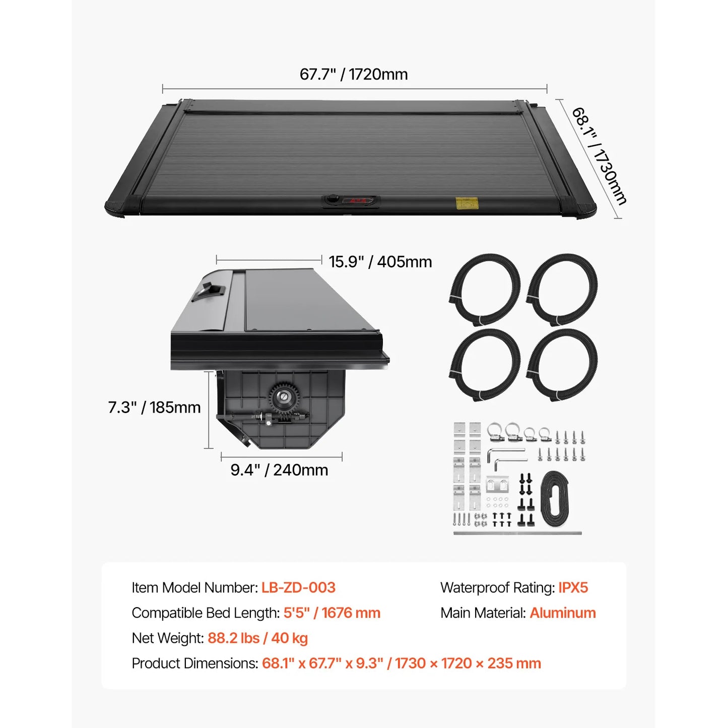 Retractable Tonneau Cover for Ford F150 Crew Cab Aluminum