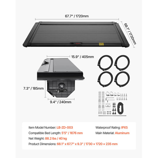 Retractable Tonneau Cover for Ford F150 Crew Cab Aluminum