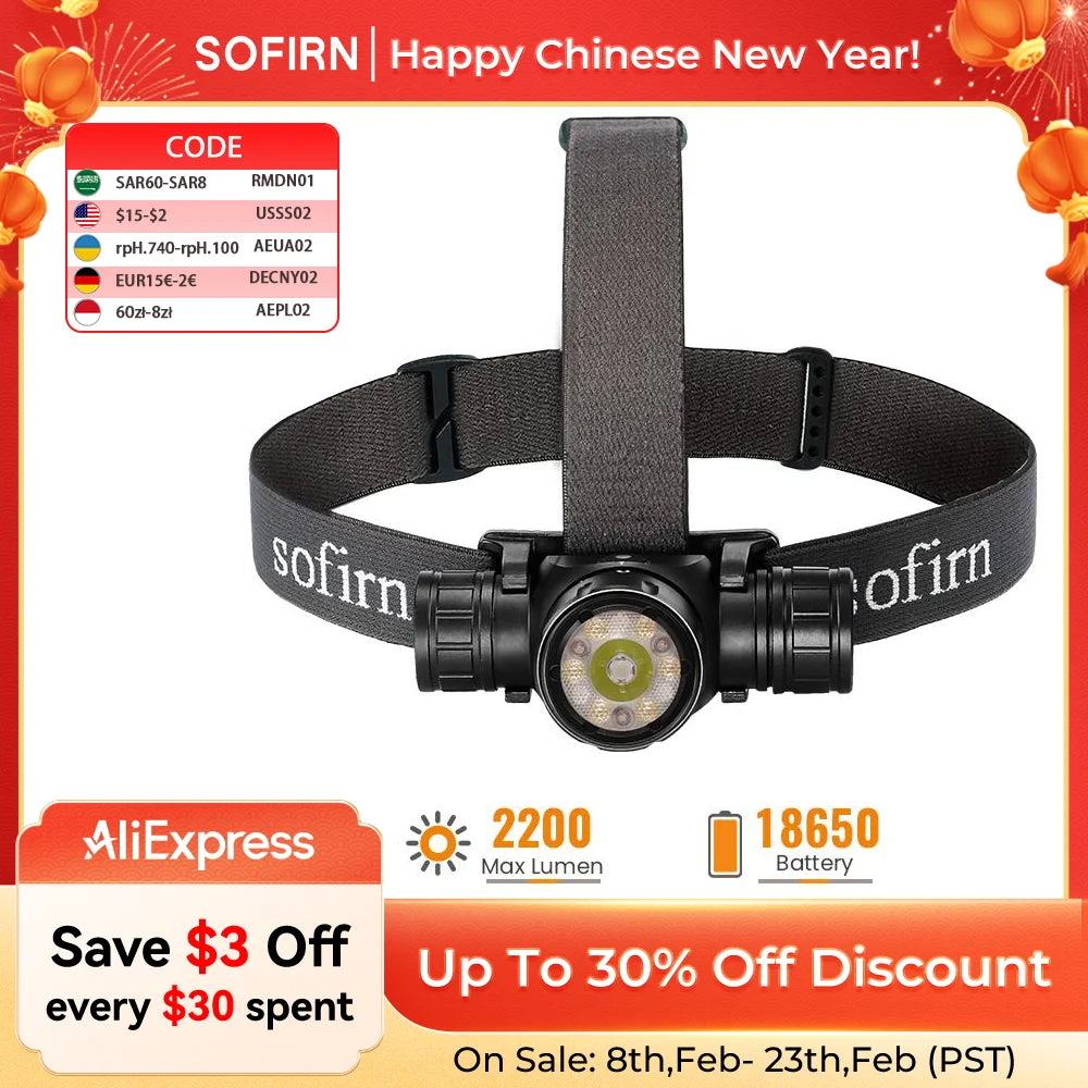 Sofirn HS21 SFT40 2000lm Headlamp USB C 6000K Infrared Sensor