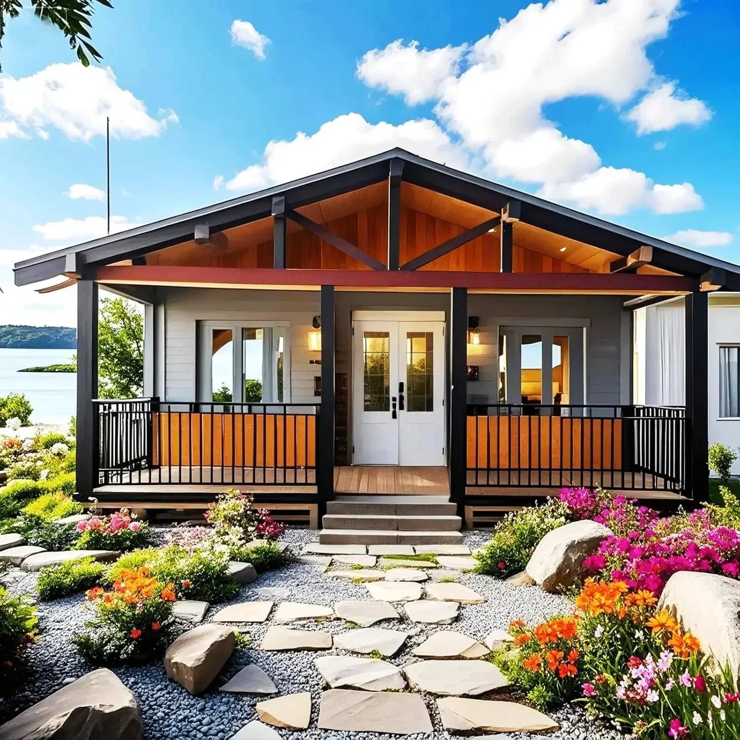 20ft Luxury Expandable Tiny Home for Sale, Prefab Folding Container House 2 Bedroom 1 Living Room 1 Bathroom