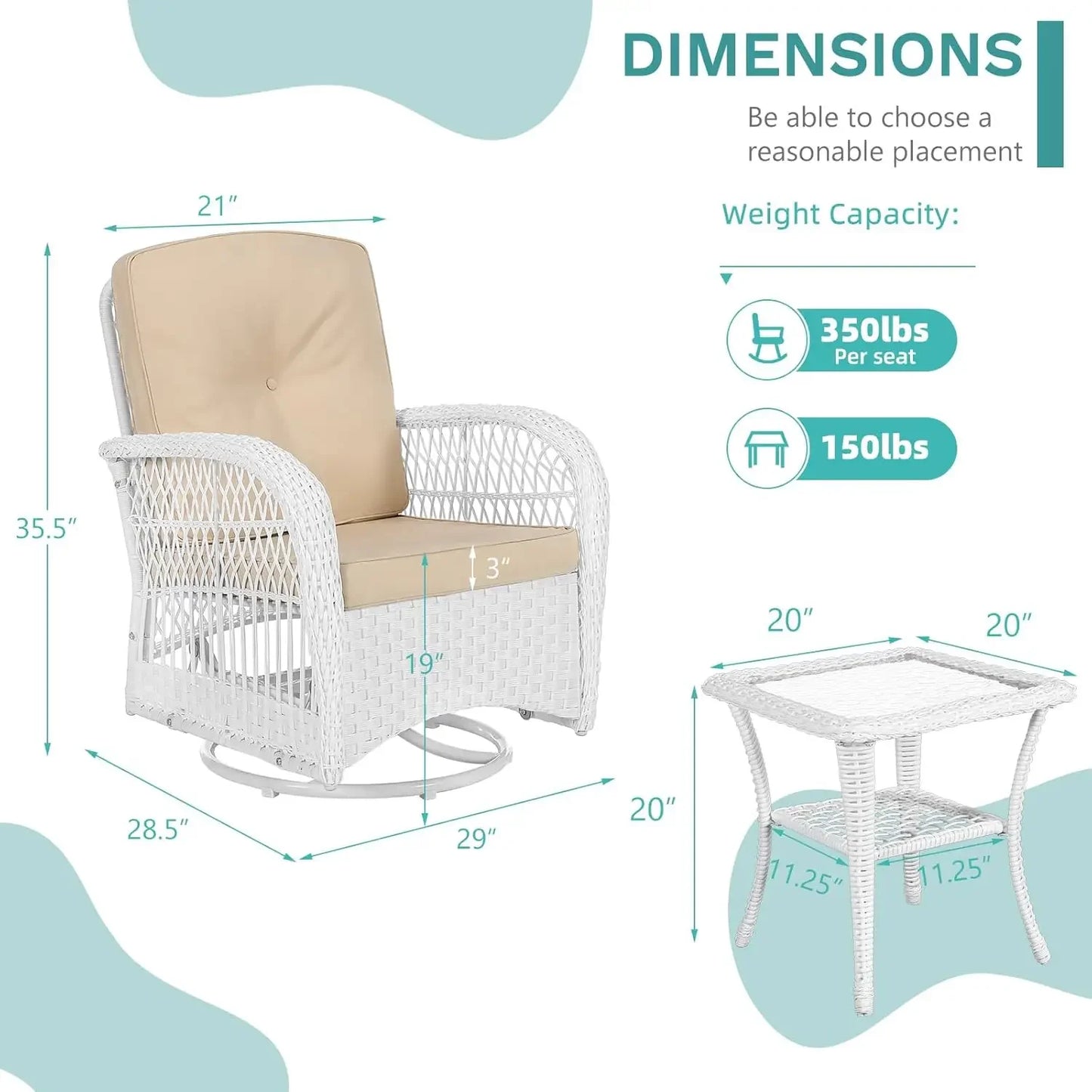 Outdoor Wicker Swivel Rocker Patio Set With Thick Cushions