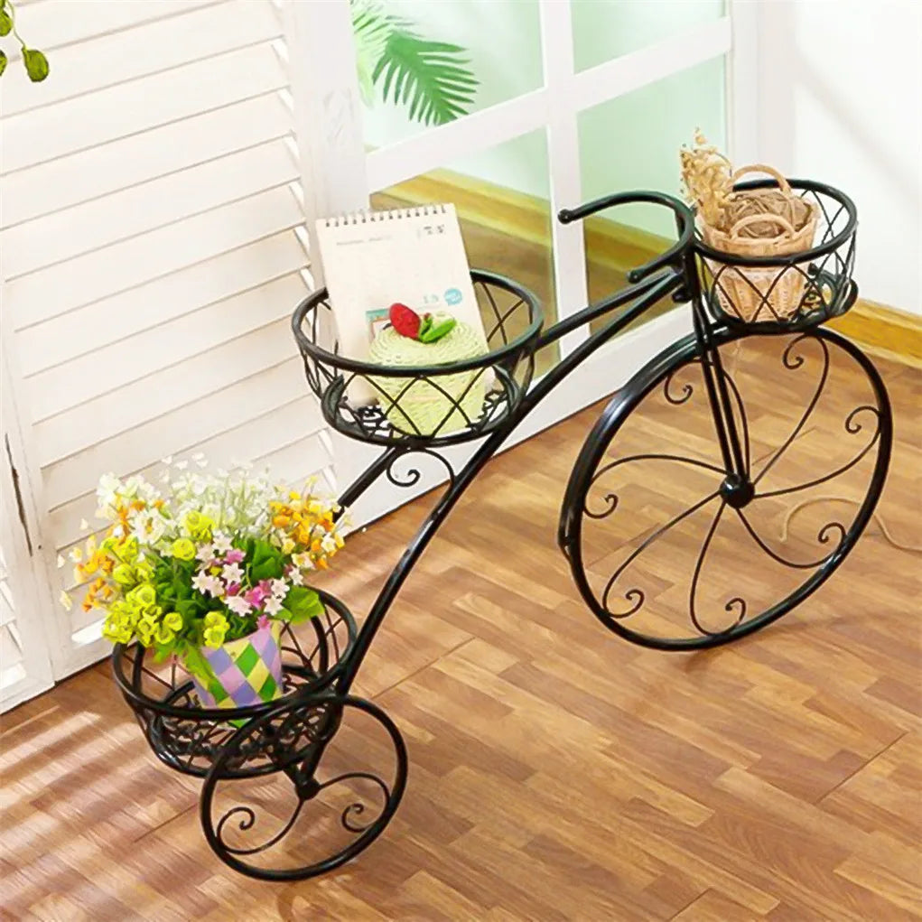 3-Tier Wrought Iron Bicycle Plant Stand for Indoor Outdoor Decor