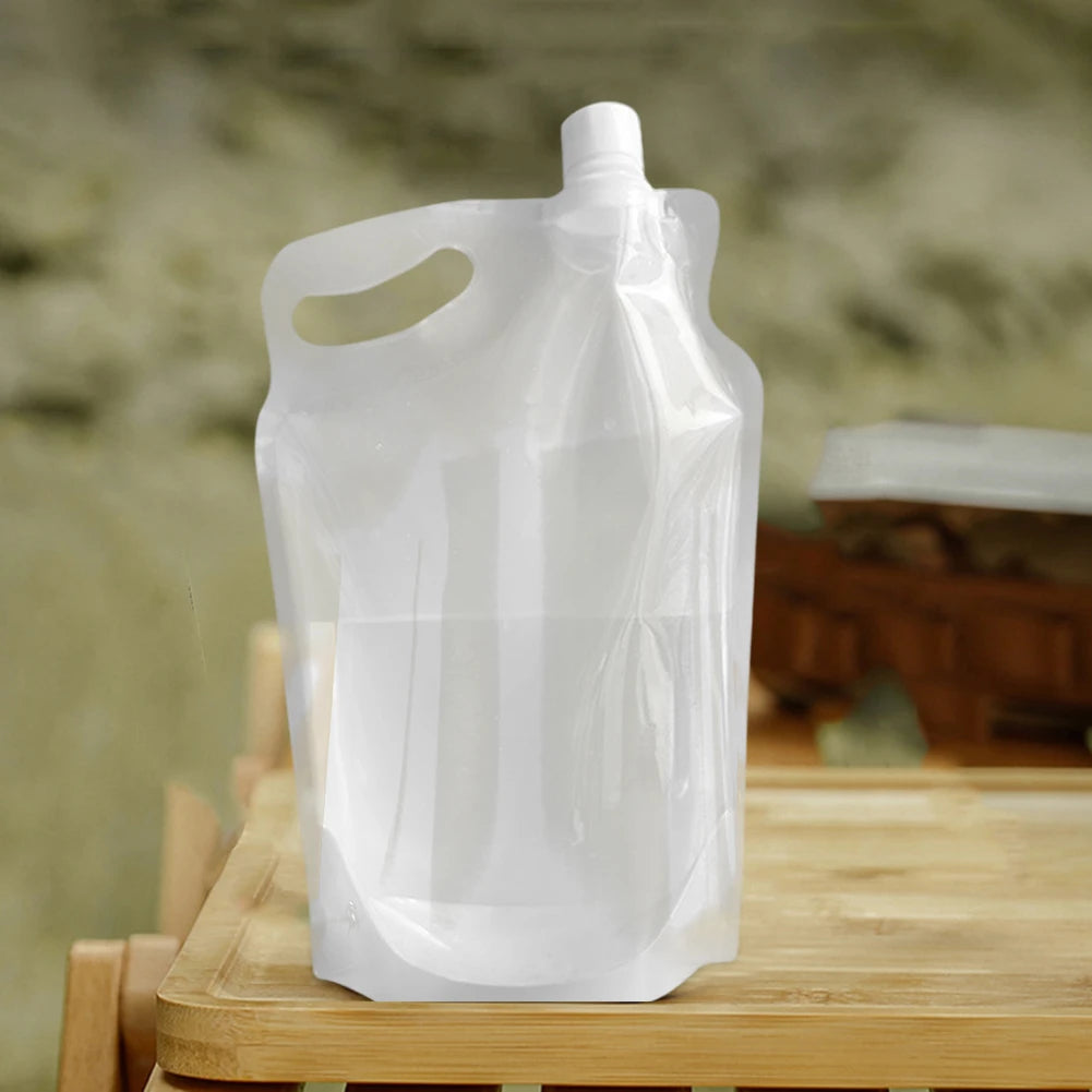 2L Transparent Water Bag Small Mouth Handle Portable Drinking Water Container No Leakage for Camping Hiking Cycling