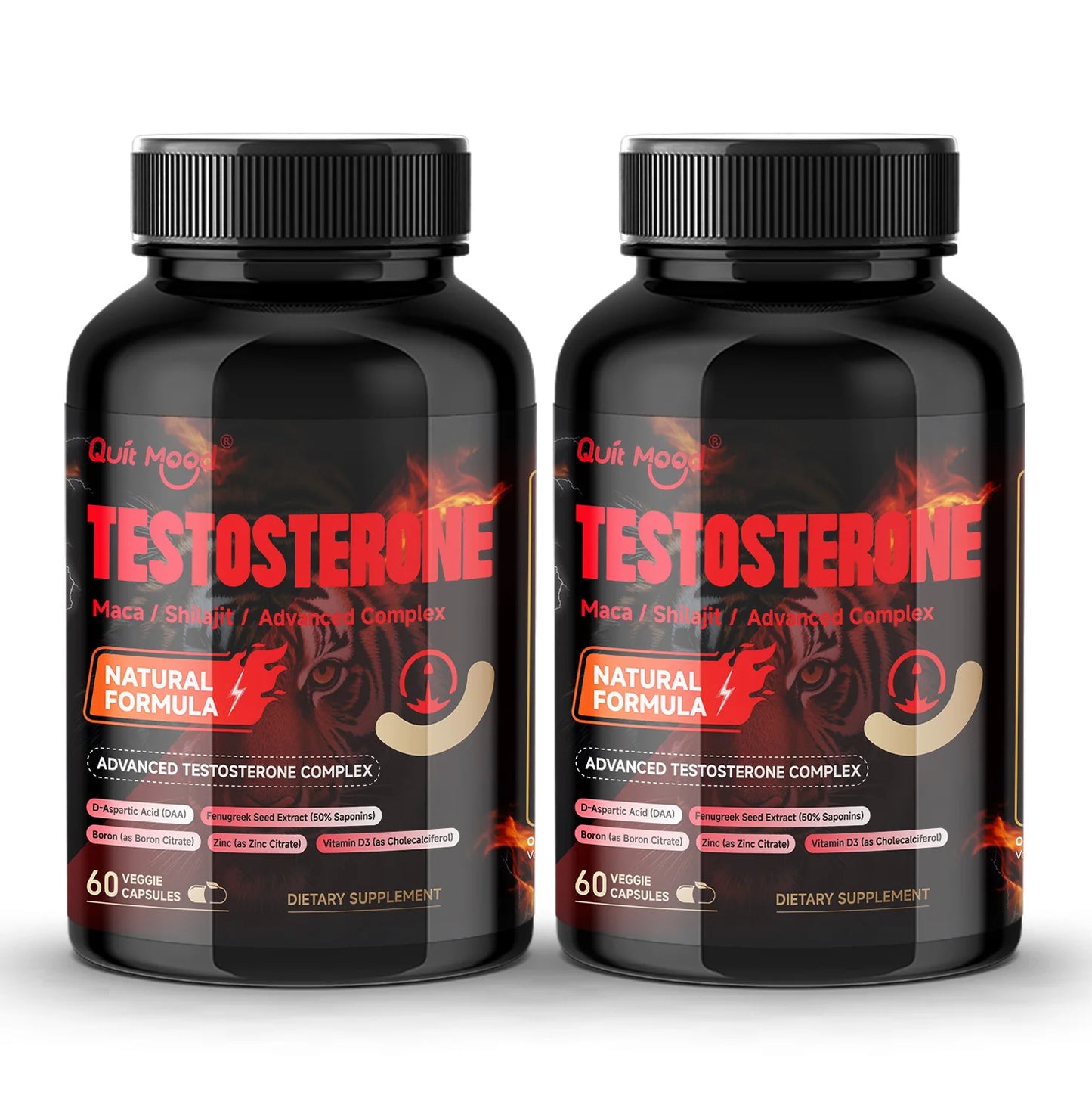 Quit mood Men's Testosterone Capsules | 100mg Maca & 50mg Shilajit & More | Hormone Balance & Stamina Enhancer – 60 Capsules