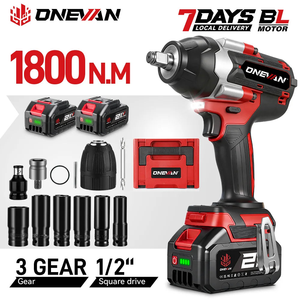 ONEVAN Brushless Electric Impact Wrench 1800 Nm Cordless Power Tool