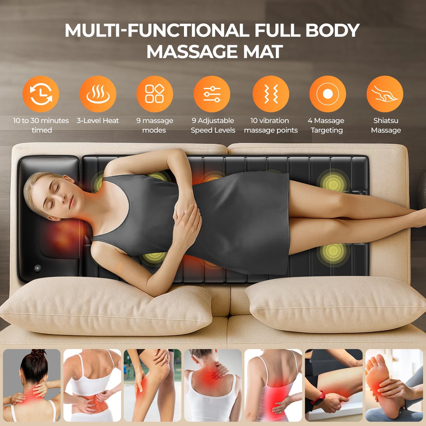 HOMEMASSAE Shiatsu Full Body Massage Mat With Heat and 9 Intensity Levels