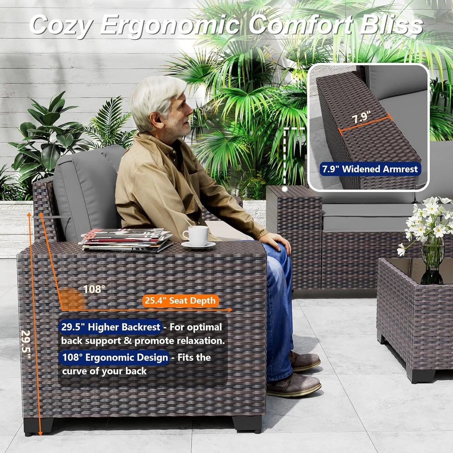 Patio Furniture Set with Swivel Chairs and Gas Fire Pit