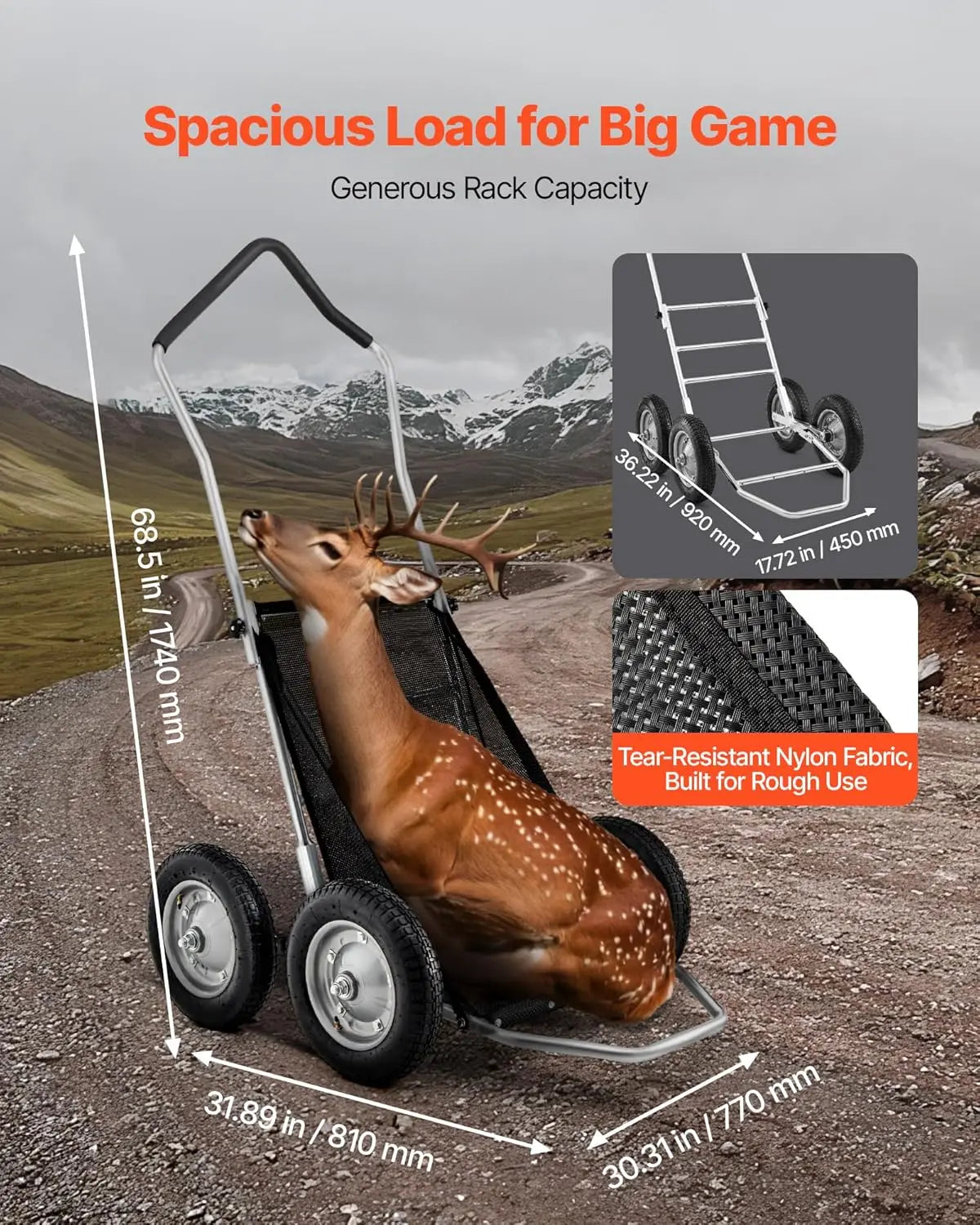 XMSJ All Terrain Game Cart Hunting Heavy Duty Deer Hauler