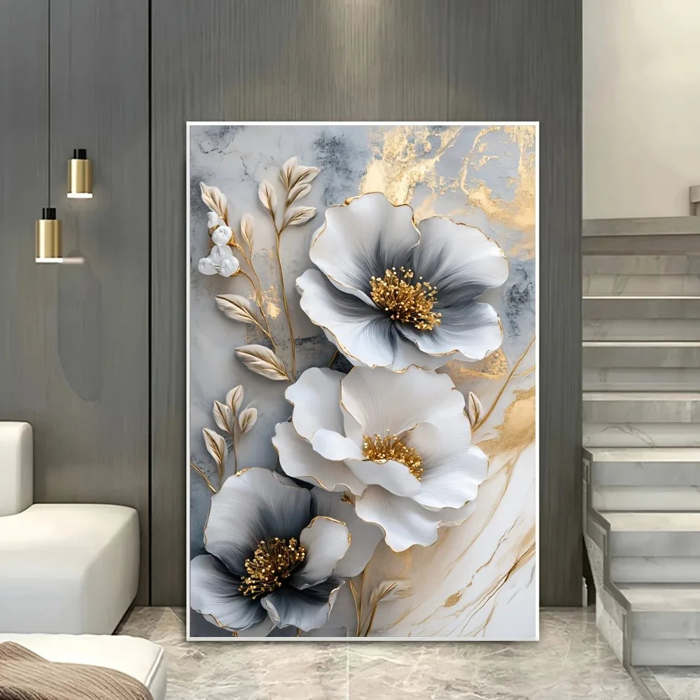 Modern Luxury Floral Canvas Mural Framed 3D Painting