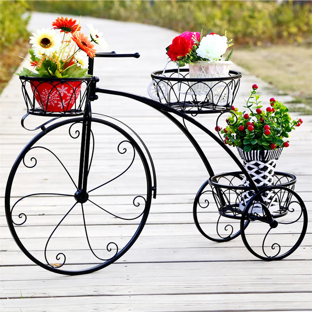 3-Tier Wrought Iron Bicycle Plant Stand for Indoor Outdoor Decor