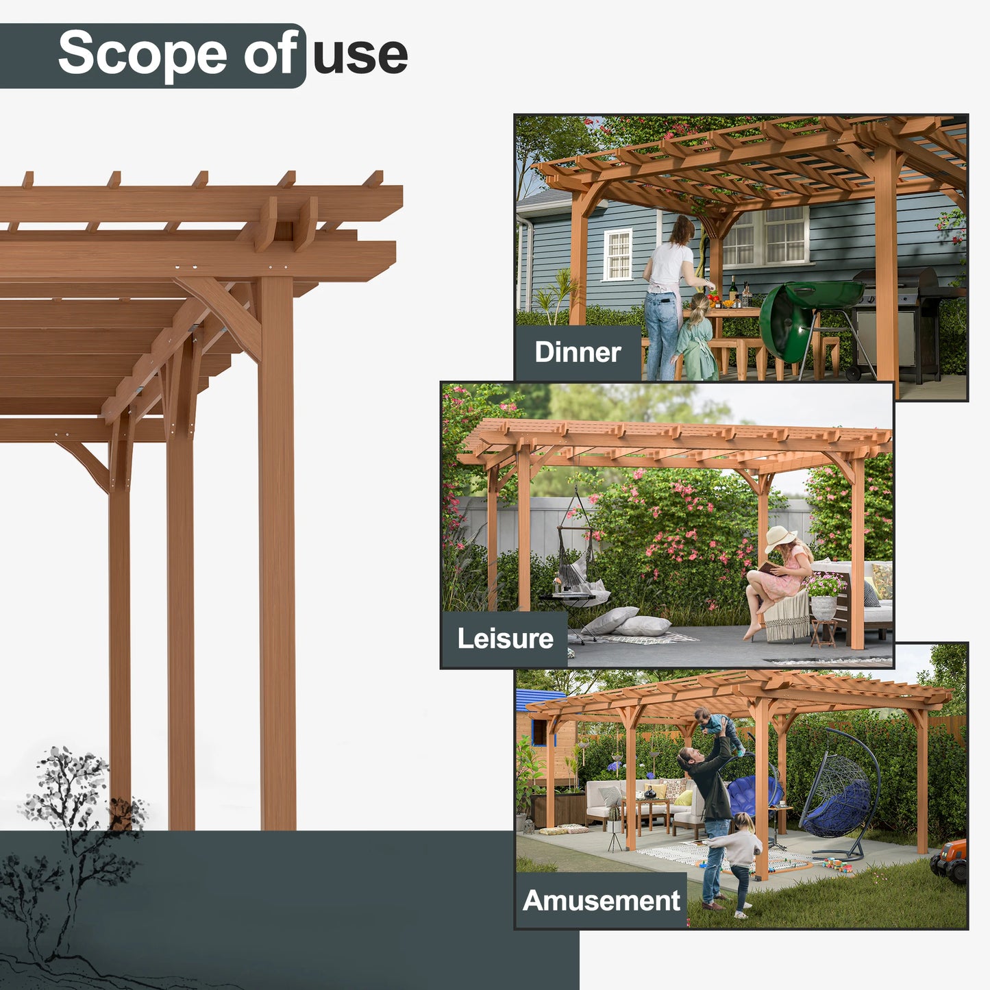 LZBEITEM Solid Fir Wood Pergola For Climbing Plants Garden