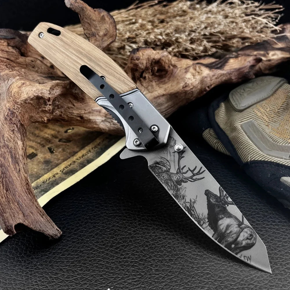 DIY Supplies Pocket Folding Knife 5Cr13Mov Olive Wood Handle EDC