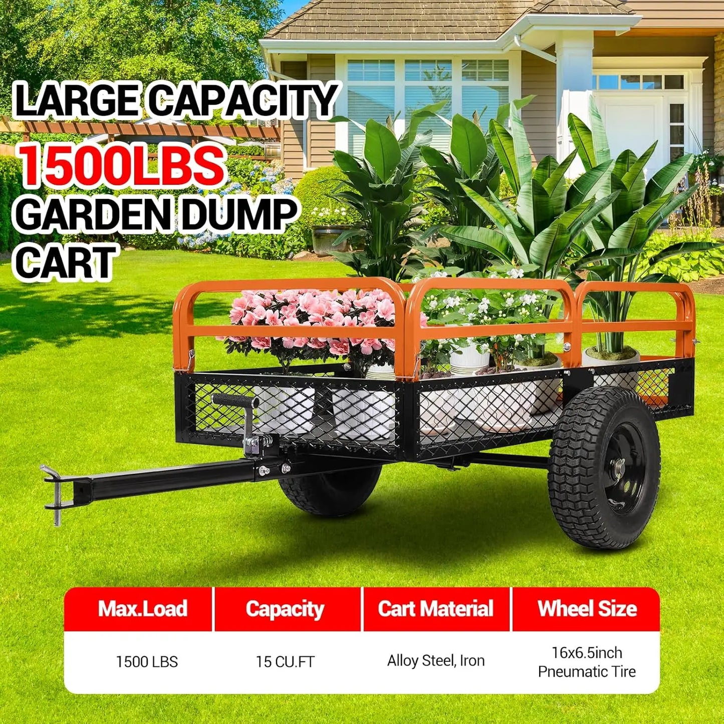 HiMISS ATV Trailer Garden Cart Wheels Utility Trailer For Tractors ATVs
