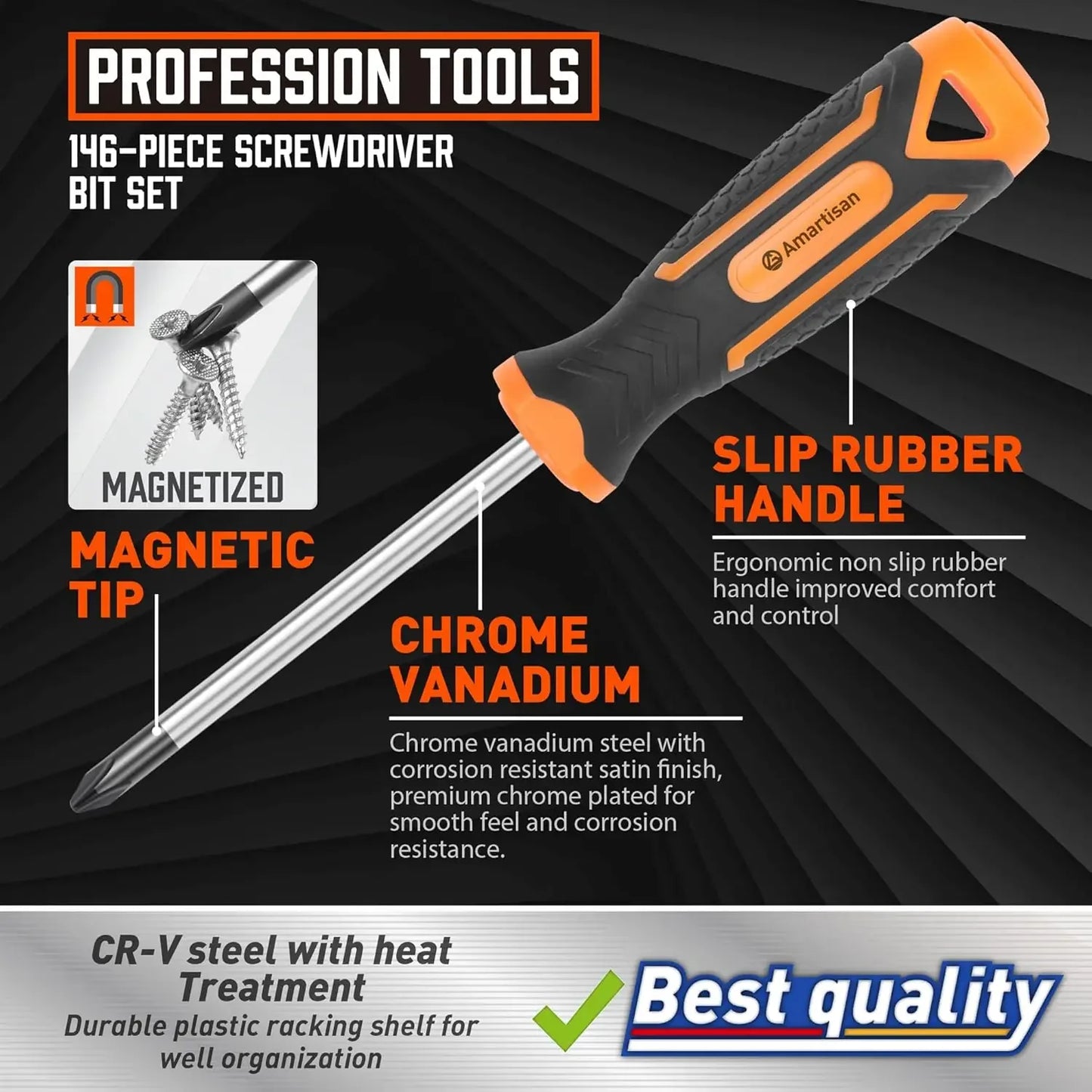 Magnetic Screwdriver Set With Premium Chromium Vanadium Steel Tools