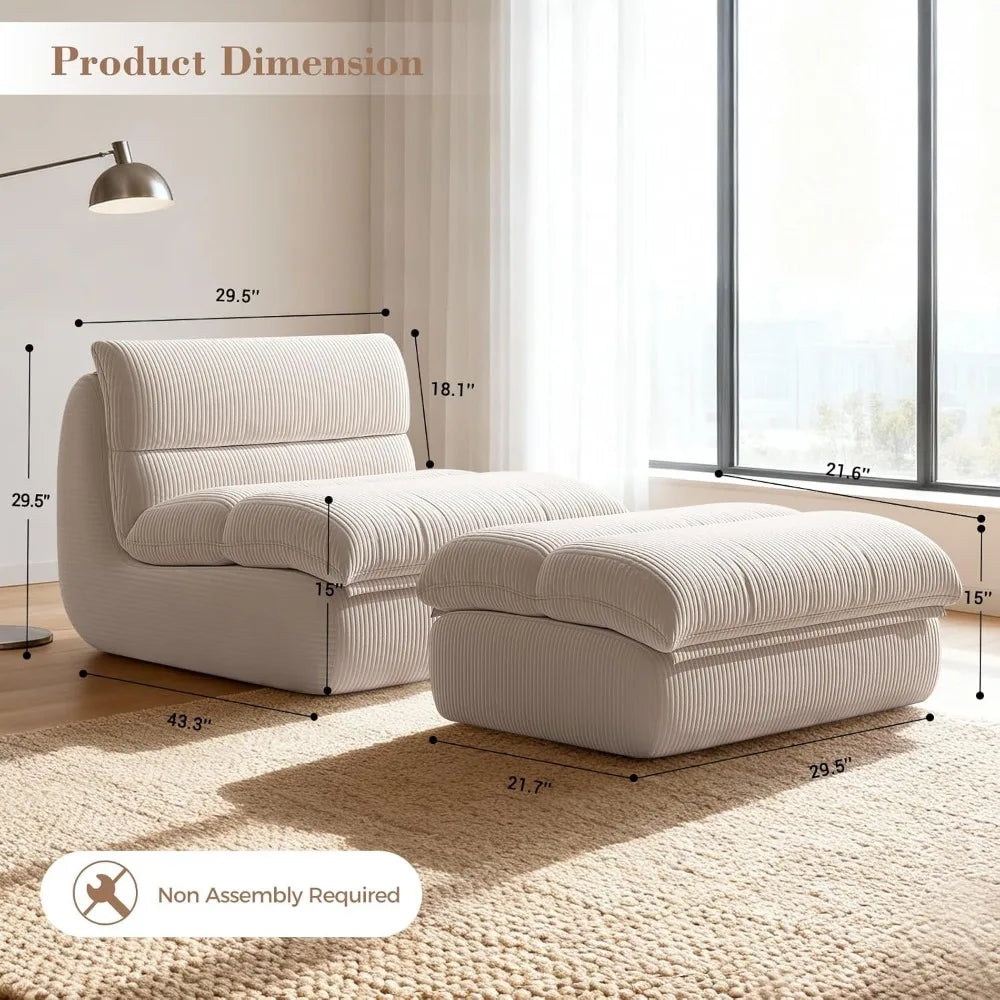 Corduroy Memory Foam Bean Bag Lounge Chair With Ottoman