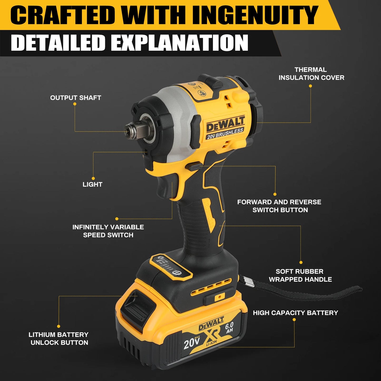 DEWALT DCF850 20V Cordless Impact Wrench High Torque Tool