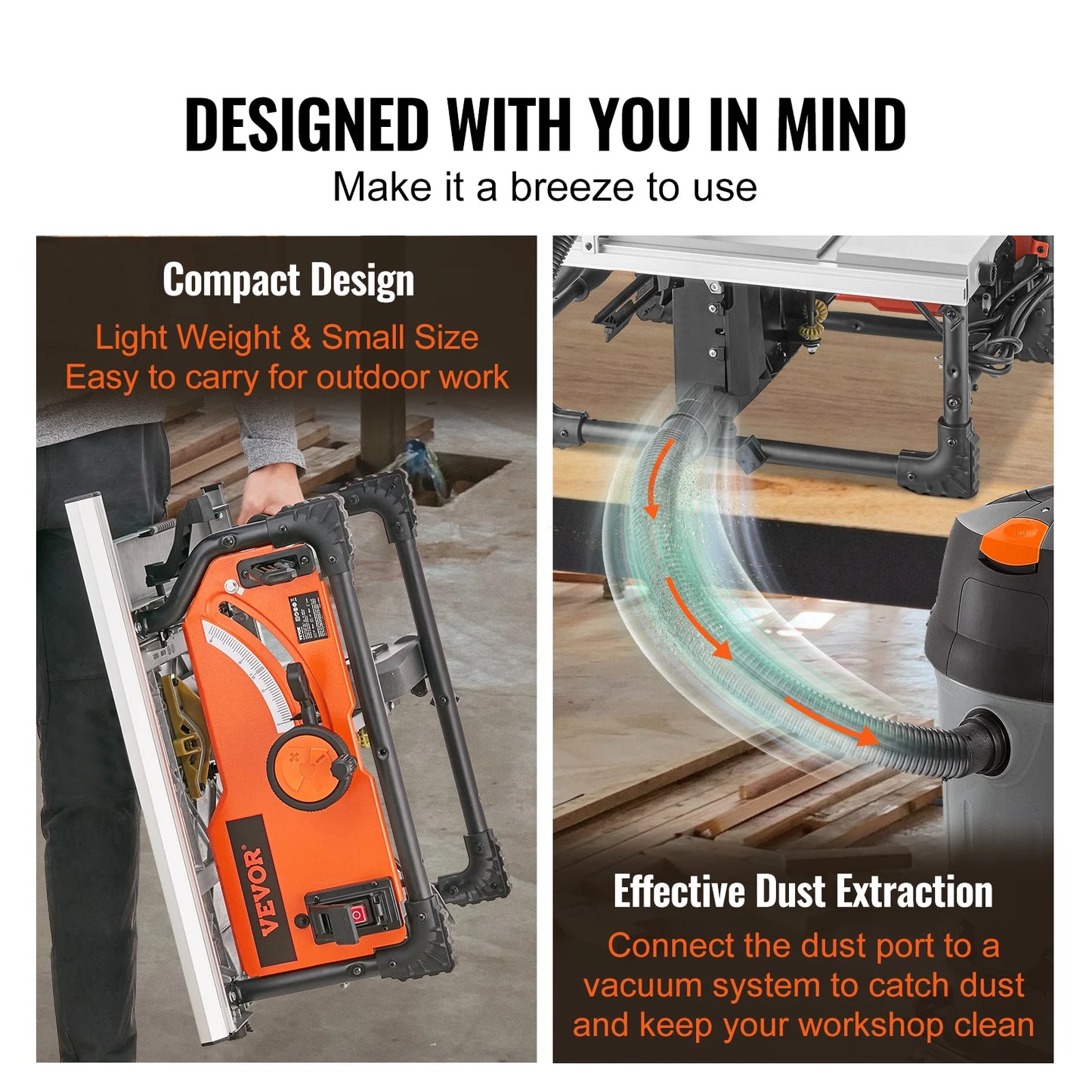 VEVOR Jobsite Table Saw 15 Amp Portable Compact DIY Woodworking