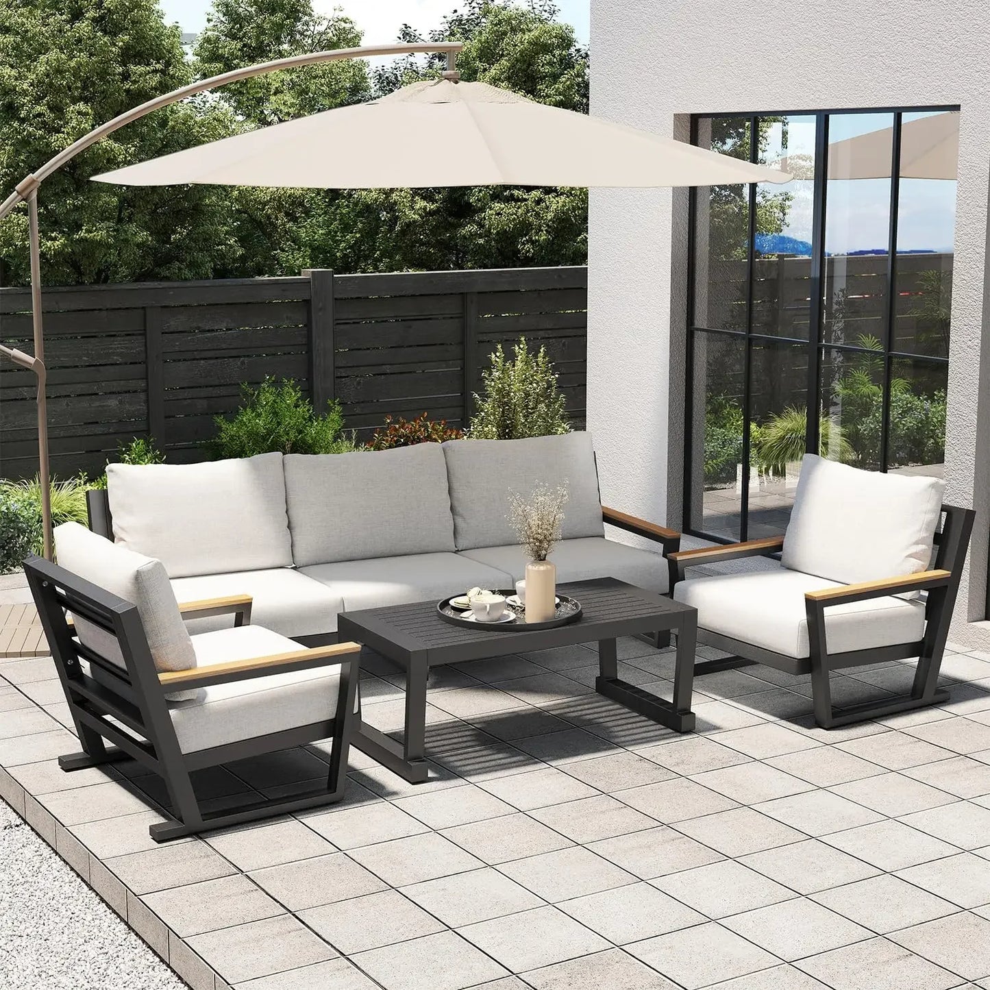 XMSJ Aluminum Outdoor Patio Sectional Sofa Set With Coffee Table